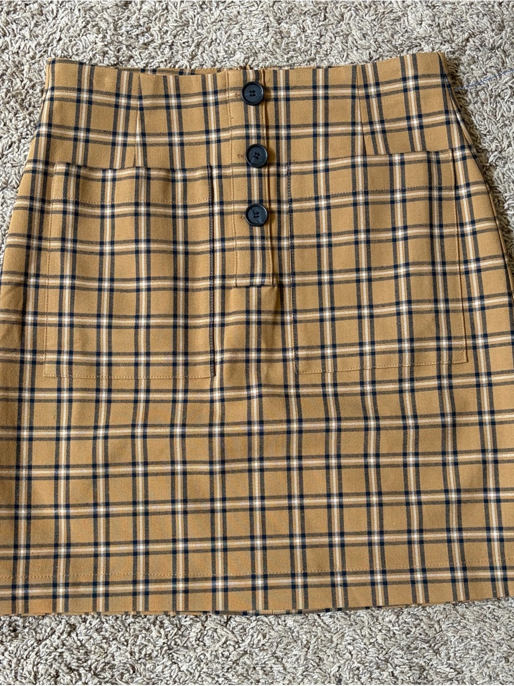 Loft Plaid Button-Front A-Line Skirt in Camel
